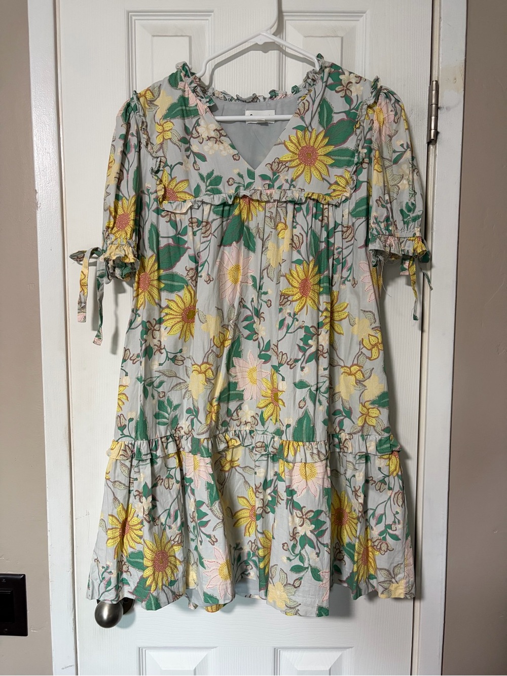 Floral Sunflower Tiered Mini Dress in Yellow & Green